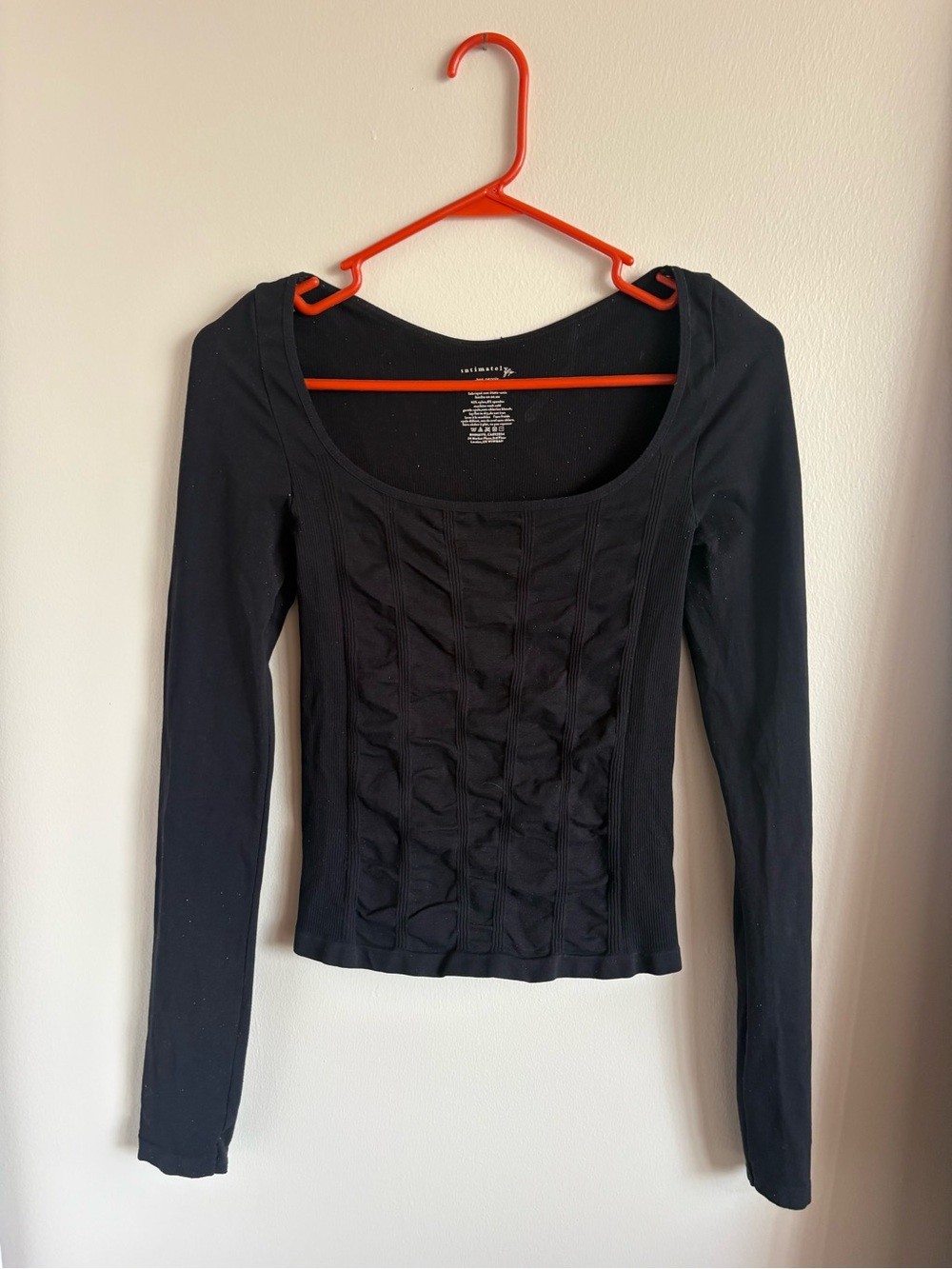 Free People Black Long Sleeve Scoop Neck Top with Front Panel Detail